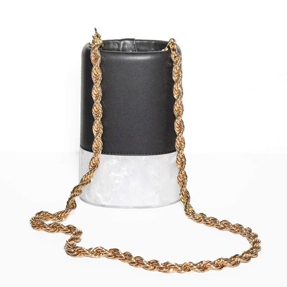 Lele Sadoughi Black and White Petite Dallas Bag Crossbody Gold Chain - Picture 13 of 15